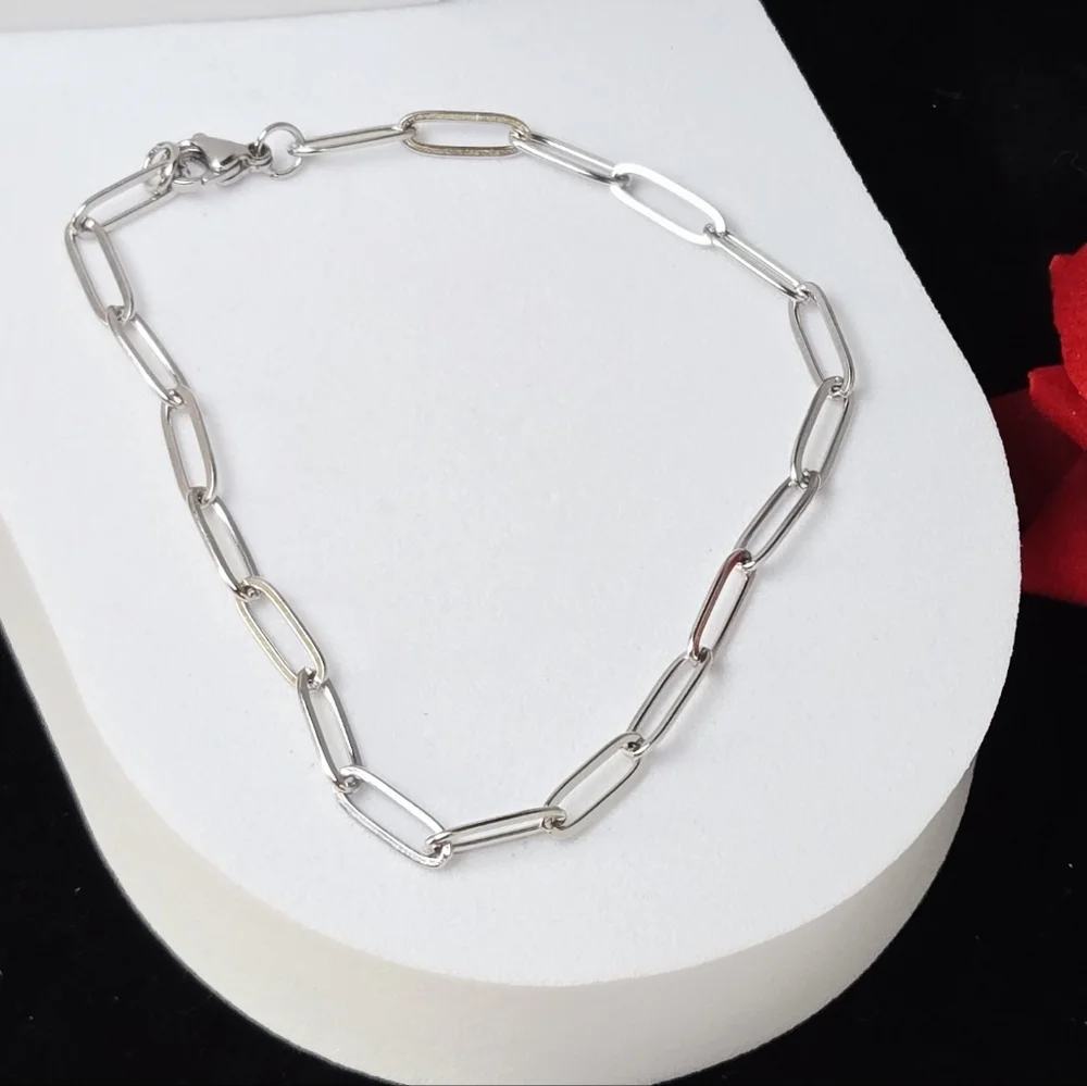 Stainless Steel Paperclip Chain Bracelet 4mm Unisex Silver 8